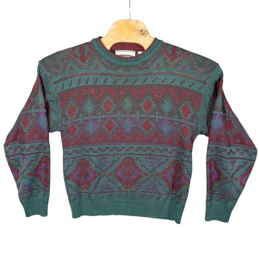 Vtg Explosive Saturdays Styling‎ Geometric Knit Acrylic Sweater Mens Large